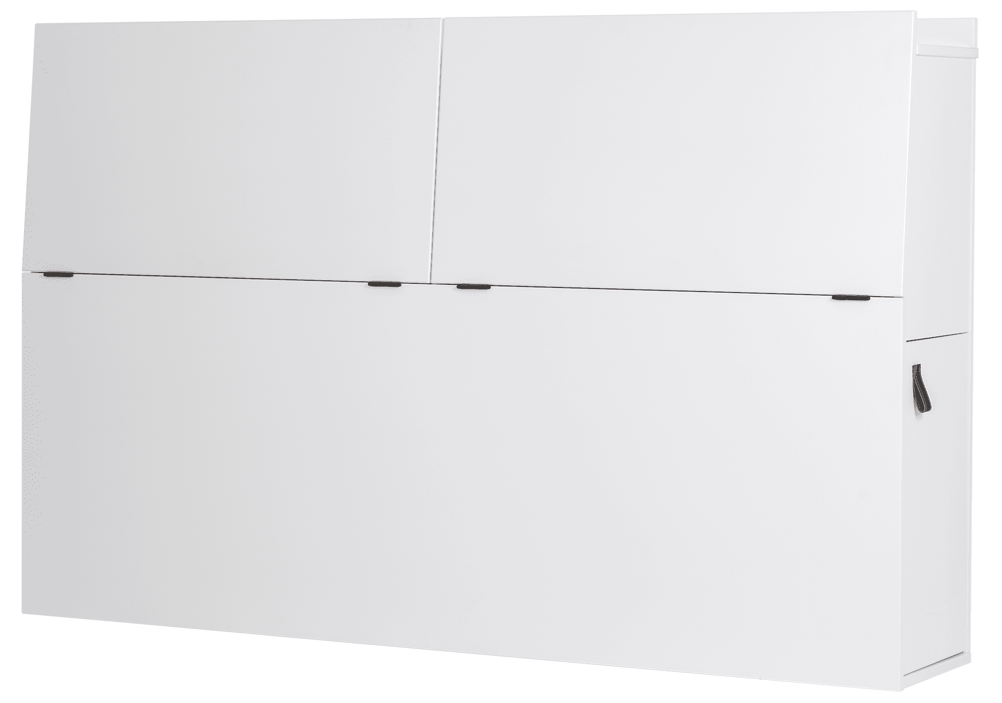 King Size White Wood Storage Headboard with Leather Handles