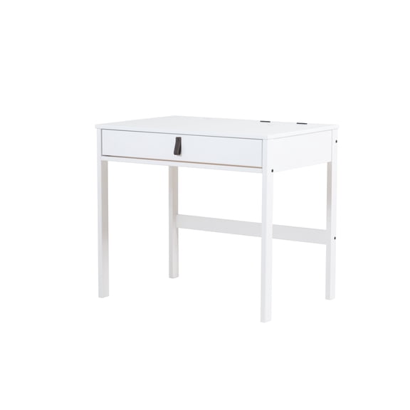 Memomad Bali Modern Home Office Desk with Drawer and Smart Storage (35in Width, White Wood)