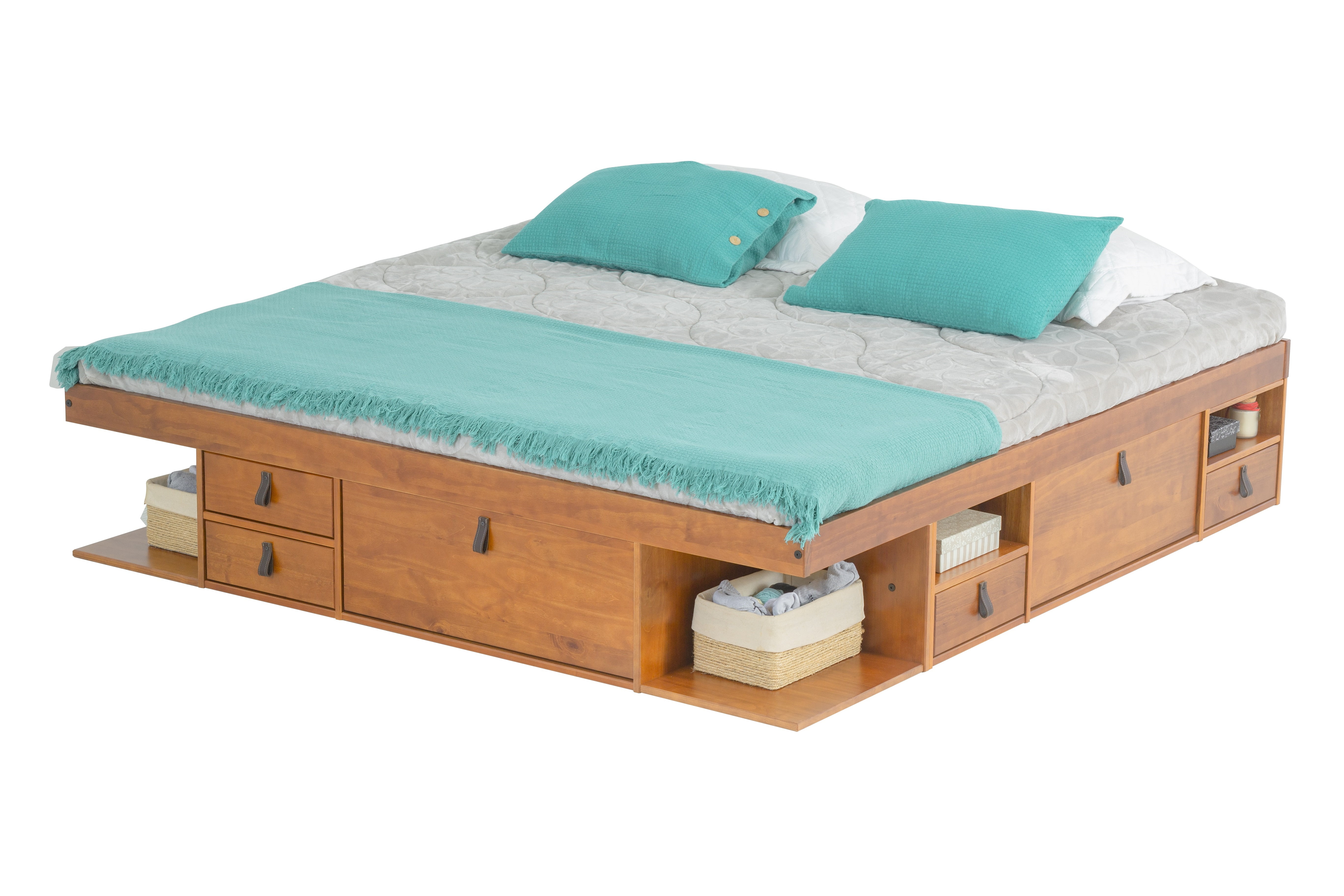 Memomad Bali Storage Platform Bed with Drawers King Size Oak
