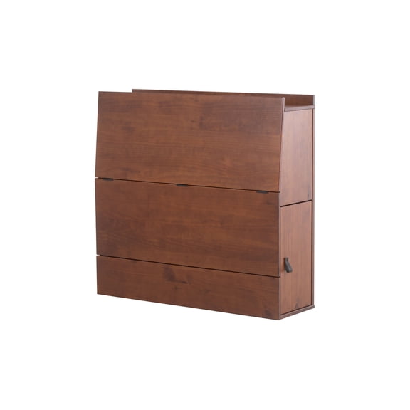 Memomad Bali Storage Bookcase Headboard with 3 Doors (Caramel Brown Wood Twin Size)
