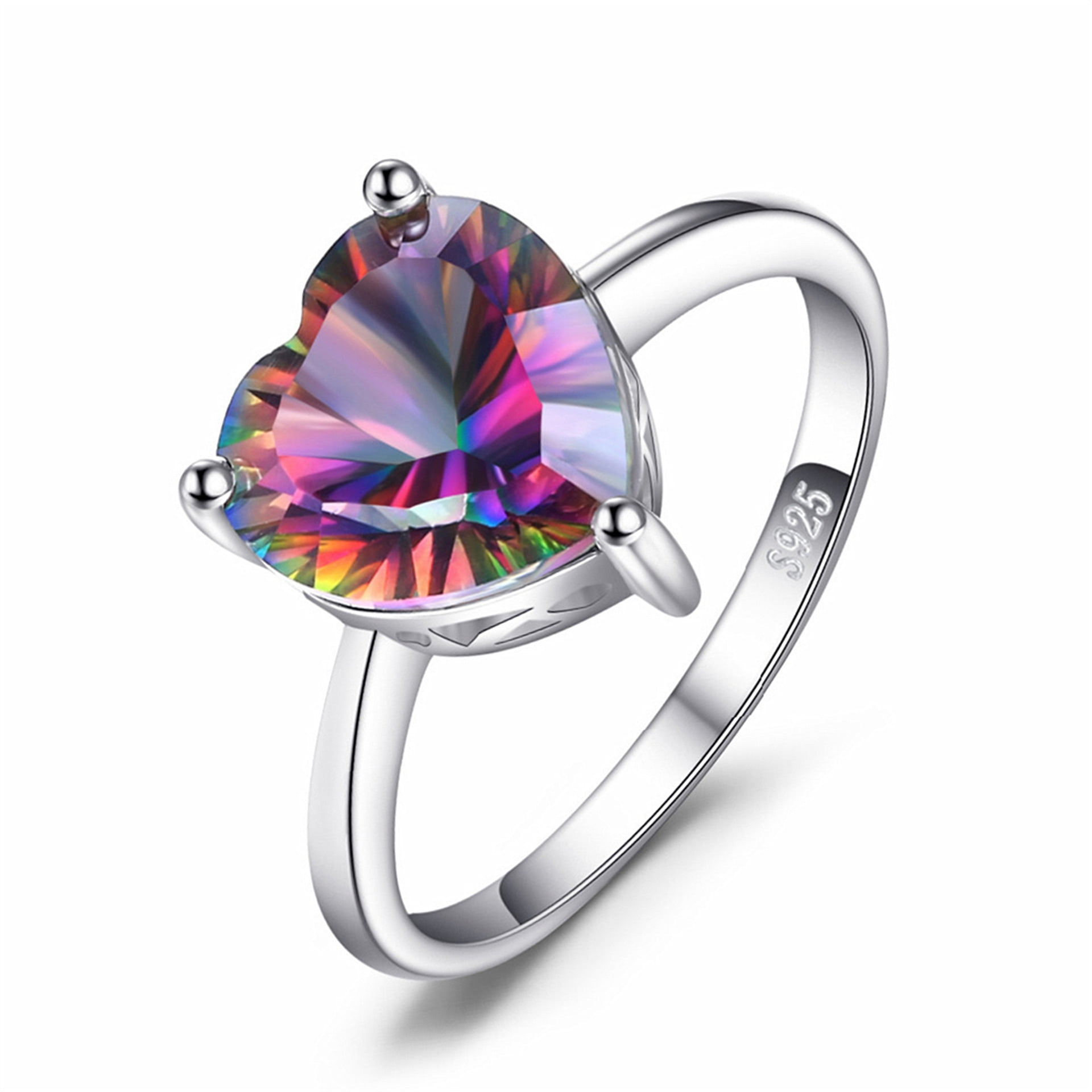 Memorable Heart 2 65ct Genuine Rainbow Fire Mystic Topaz 925 Sterling