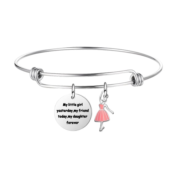 Memorable Silver Dangle Bangle For Women Girls Daughter Birthday Birthday Wedding Graduation Long Distance Pendant Bracelet Jewelry "My Little Girl Yesterday My Friend Today My Daughter Foever"