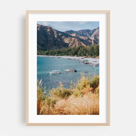 Memorable beach day - San Antonio Central Luzon Philippines Photography Beach Seaside Coast Landscape Boat Tropical Ocean Oak Framed Wall Art Print 24 x 36 inches