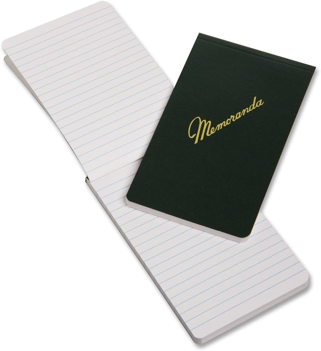 Memorandum Book, 33/8" x 51/2", Dark Green, Top Bound, NSN 753000