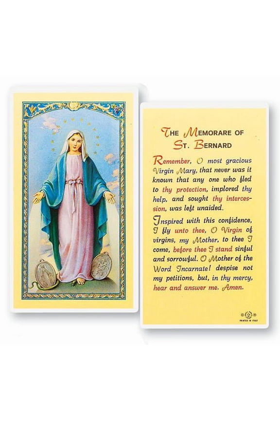 Memorare Laminated Catholic Prayer Holy Card with Prayer on Back, Pack of 25