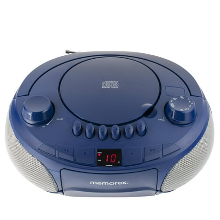 Memorex MX-BCCD50(L) AM/FM Top Loading CD and Cassette Player Blue | Portable Stereo with Programmable Memory, Auto-Stop Cassette Deck | Auxiliary Input, and Red LED Display (Blue)