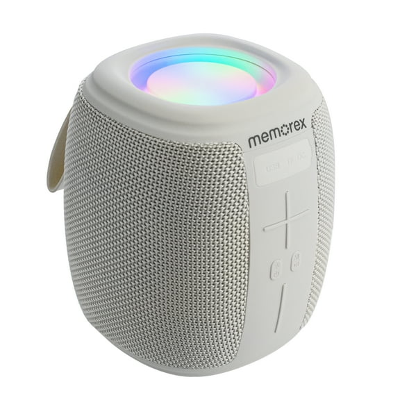 Memorex MX-BTS10(W) | Bluetooth Speaker | Wireless Speaker with Bluetooth 5.1 | USB/TF/FM Radio, Hands-Free Calling, LED Lighting, USB-C Fast Charging, Portable Speaker for Home & Outdoor (White)