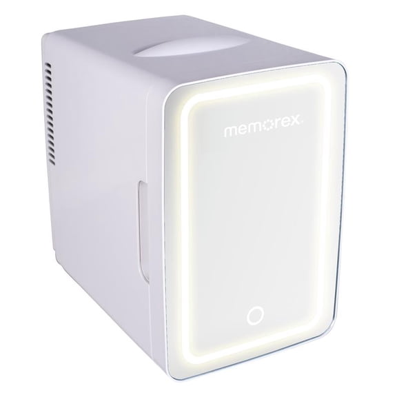 Memorex Mini Makeup Fridge Portable Refrigerator with Lighted Mirror, 6.5L-Capacity, 120V