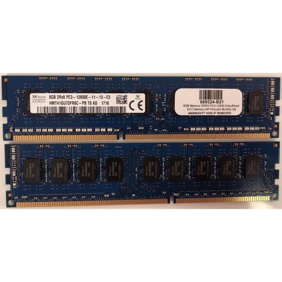 Memoria 669324-B21 8GB Memory DDR3 PC3-12800 Unbuffered ECC Memory HP ProLiant BL420c G8