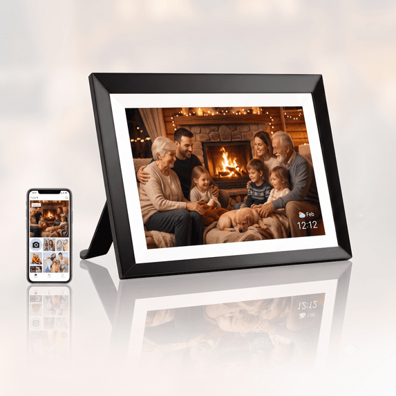 Memoria Digital Photo Frame, 10.1 Inch Smart WiFi Digital Picture Frame, 1280x800 HD IPS Touch Screen, 16GB Storage, Frameo App, Auto-Rotate Wall Mount, Ideal Holiday Gift