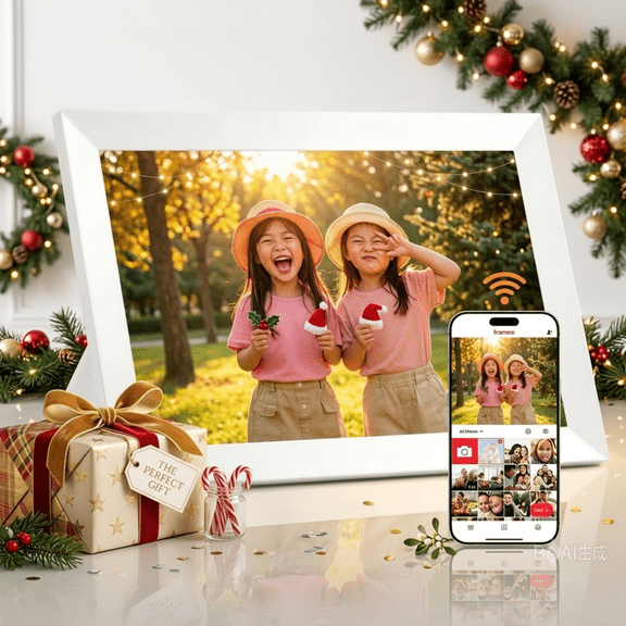 Memoria Digital Photo Frame, 10.1 Inch Smart WiFi Digital Picture Frame, 1280x800 HD IPS Touch Screen, 16GB Storage, Frameo App, Auto-Rotate Wall Mount, Ideal Holiday Gift White