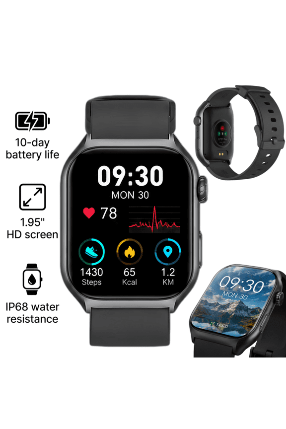 Smart Watch Fits for Android and iPhone, 1.95" HD Screen, Bluetooth Calling, IP68 Waterproof Fitness Tracker, 10-Day Battery, 100+ Sports Modes for Outdoor Sports