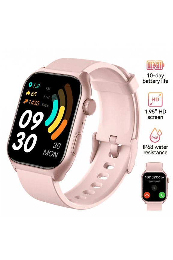 Smart watch Fitness Tracker, 1.95" HD Screen Outdoor Sports Watch, Bluetooth Calling, IP68 Waterproof, iPhone & Android Compatible, 10-Day Battery, 100+ Sports Modes for Men Women