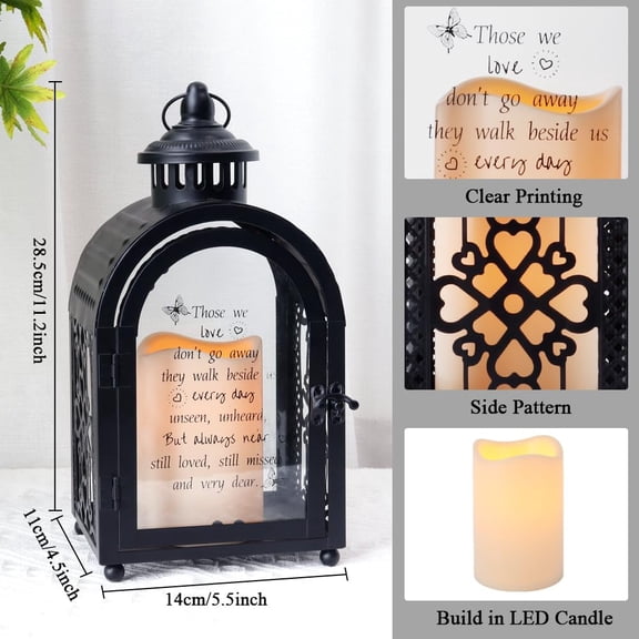 Memorial 11'' High Walk Beside Us Remembrance With LED Candle - Black