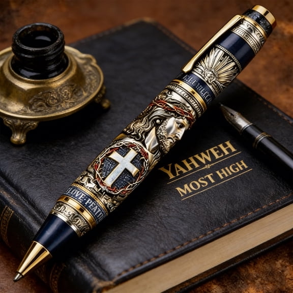 Memorial Alloy Pen With Christian Cross Design And Polished Finish For Journaling Signing And Spiritual Reflection