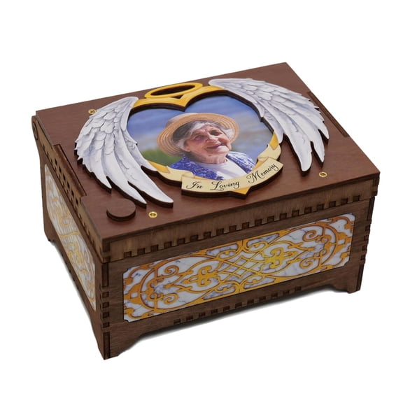 Memorial Angel MP3 Music Box, Your Photo & Text, Plays Any Song Sympathy Gift (Box Top Photo)