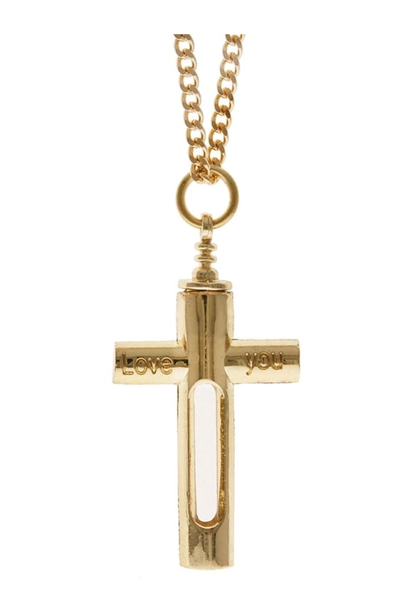 Memorial Ashes Gold Cross Pendant Necklace "Love You" by Sterling Gifts