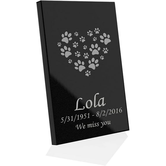 Memorial Black Granite Plaque - Vertical (Large: 11" L x 8.5" W x 0.375" H, Heart Paws)