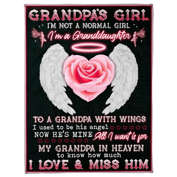 Memorial Blanket - Angel Grandpa I Used To Be His Ange Memorial Blanket Family Home Decor Bedding, 60x80in Fleece Blanket