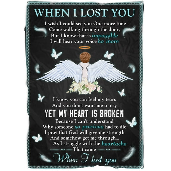 Memorial Blanket - When I Lost You, Angel Wings Memorial Fleece Blanket Home Decor Bedding Couch Sofa Soft And Comfy Cozy, Memorial Gift, 30x40in Fleece Blanket