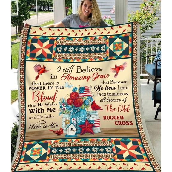 Memorial Blanket - Memorial Blanket, Cardinal Red I Still Believe In Amazing Grace Fleece Blanket, 50x60in Fleece Blanket