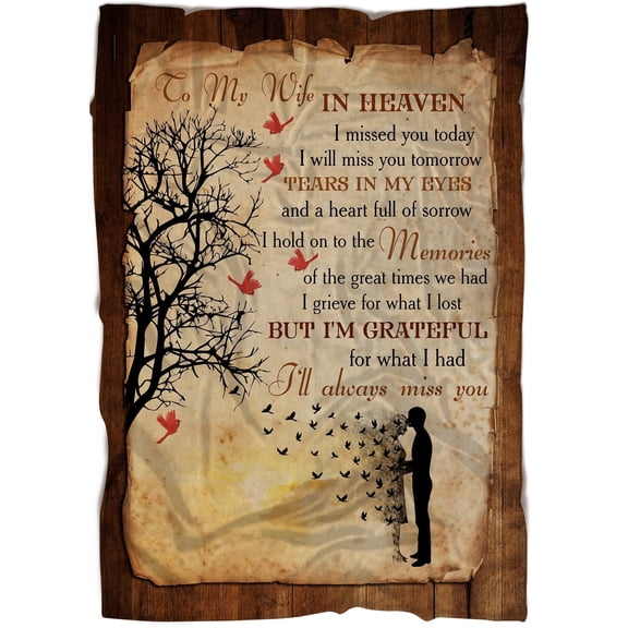 Memorial Blanket - To My Wife In Heaven I Missed You Today Fleece Blanket Home Decor Bedding Couch Sofa Soft And Comfy Cozy, Memorial Gift, 60x80in Fleece Blanket