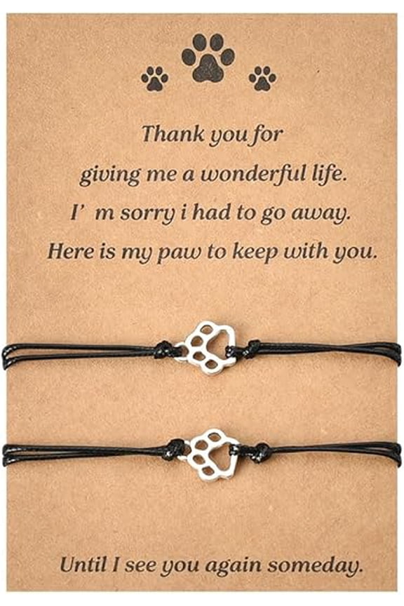 Memorial Bracelet for Pet Loss - Sympathy Paw Print Friendship Bracelets for 2 - Remembrance Gifts for Cat & Dog Lovers