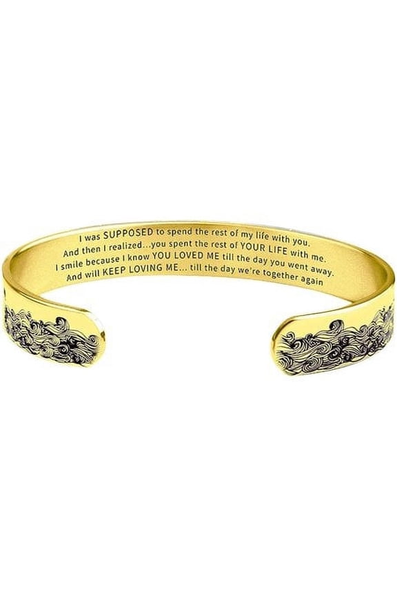 Memorial Bracelet to My Husband/Relatives in Heaven Stainless Steel Memorial Wave Engraved Cuff Bracelet Bangle