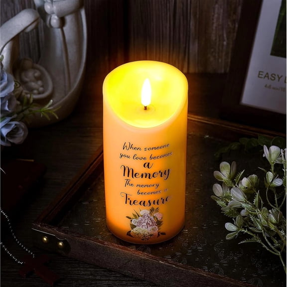 Memorial Candles Mourning Gifts LED Sympathy 3 x 6 Inch, Floral Style