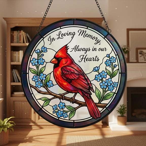 Memorial Cardinal Stained Glass Tabletop Art | Genuine Stained Glass | Vibrant Red Bird Design | In Loving Memory Remembrance Keepsake | Thoughtful Sympathy Gift for Loss | Home Decor Display