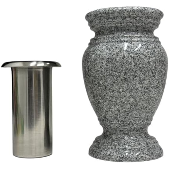 Memorial Cemetery Flower Vase - Real Granite (Grey Granite), with Stainless Steel Inner, Grave Marker, Decorations for Gravesite, Headstone Flowers Holder, Garden Lawn & Yard (5.5x5.5x9)