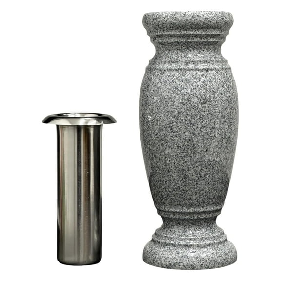 Memorial Cemetery Flower Vase - Real Granite (Grey Granite), with Stainless Steel Inner, Grave Marker, Decorations for Gravesite, Headstone Flowers Holder, Garden Lawn & Yard (4.5x4.5x10)