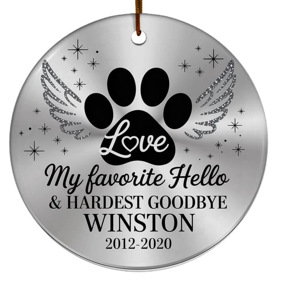 Memorial Christmas Ornament 2025 for Loss of Dog Cat Pet, You Were My Favorite Hello and Hardest Goodbye Keepsake, Custom Name Text Year Remembrance Gift for Pet Lovers