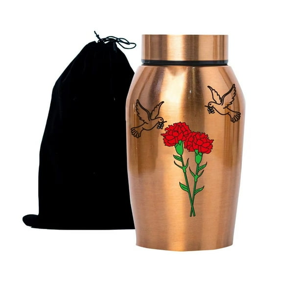 Memorial Cremation Pet Urn Floral Doves Pattern Pet Urn Gold Large Pet Urn for Dogs Cat Ashes,Stainless Steel Pet Urn for Dogs Cat Funeral with Black Velvet Bag