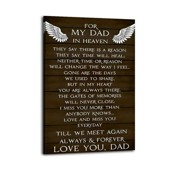 Memorial Dad Canvas Wall Art with Angel Wings And Loving Quote Poster Great Wall Art for Home Decor,Fathers Day Posters for Room, Office Or Living Room
