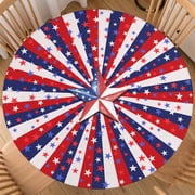Memorial Day 4th of July Round Fitted Tablecloth with Elastic Edge 40-44 Inch Patriotic Red White Blue Star Table Cover Independence Day Table Cloth Washable for Kitchen Picnic