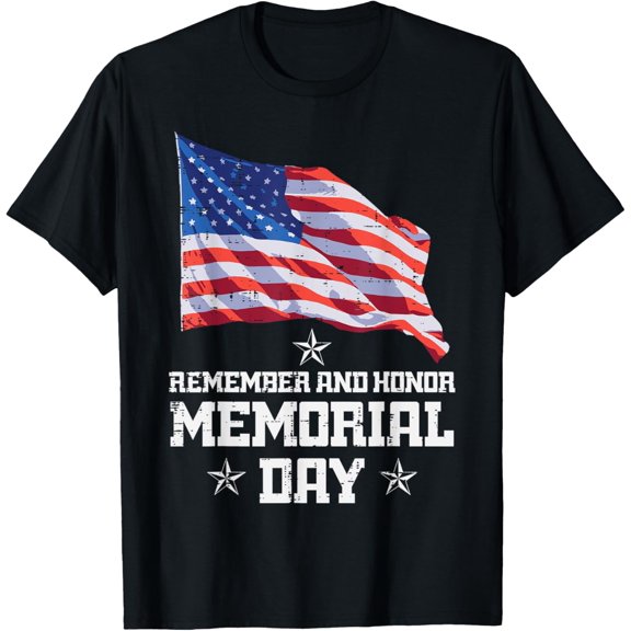 Memorial Day America Flag Remember Honor Men Women Kids Teen T-ShirtMen and women, Black T-shirt, size: Extra large