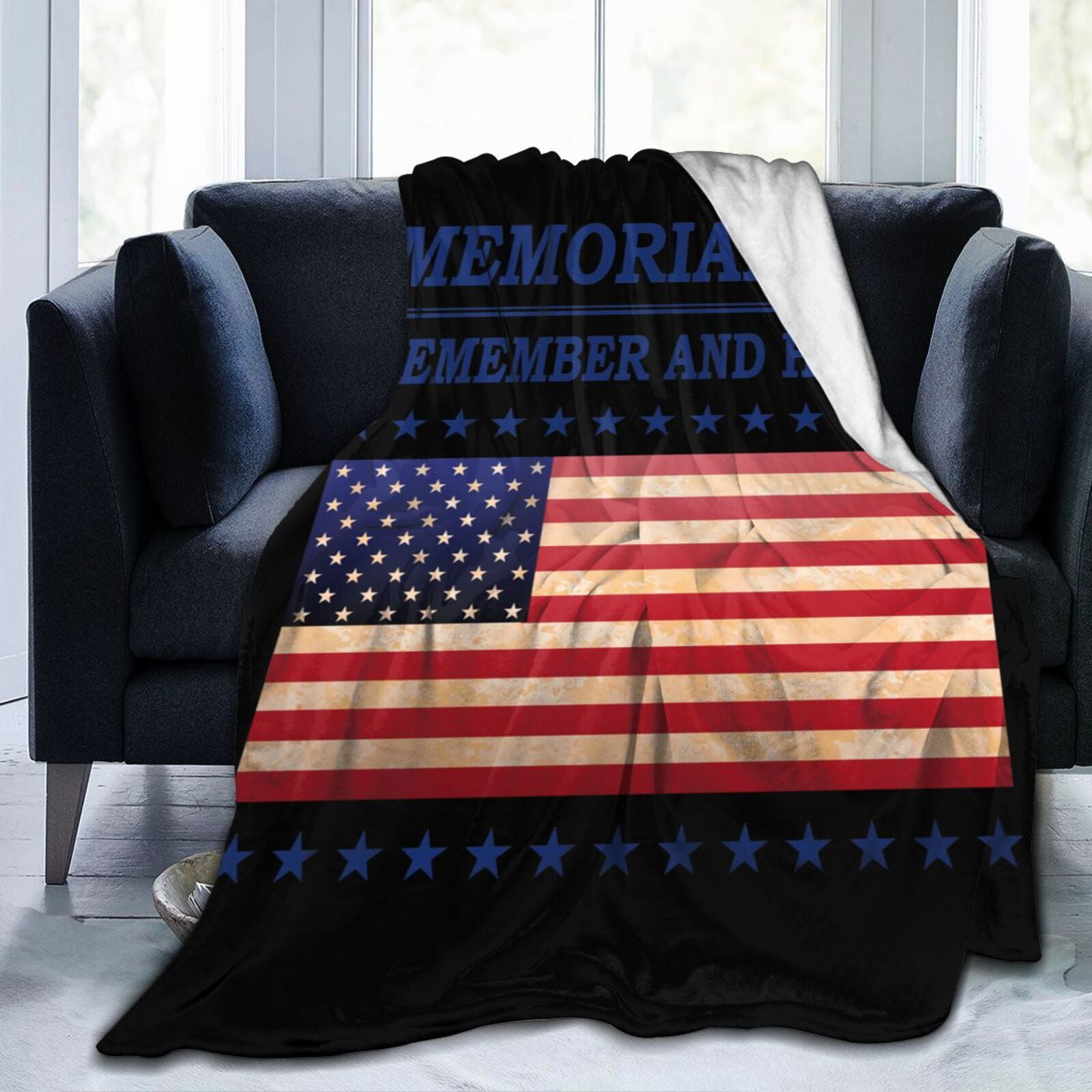 Memorial Day American Flag Remember and Honor Throw Blanket Soft Cozy