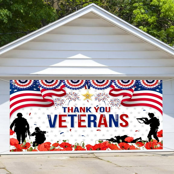 Memorial Day Banner, Happy Veterans Day Decorations, Memorial Day Decorations for Office, Thank You Veterans Banner Memorial Day 4th of July Veterans Day Patriotic Decorations tineit,8x6 ft