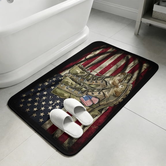 Memorial Day Bathroom Rugs Non Slip Washable Bath Mat Absorbent Front Door Mat Military USA Flag Patriotic Distressed Boots Indoor Doormat for Kitchen Entryway Shower Decor Accessories 15.7"x23.6"