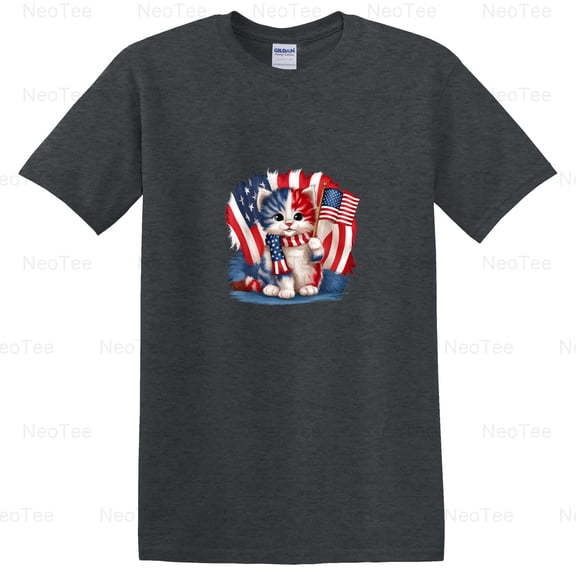 Memorial Day Cat 4th of July Patriotic USA Flag Fun Gifts Feline Cute T-Shirt Unisex, up to 5XL
