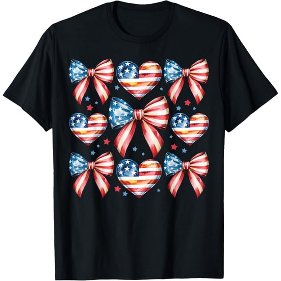 Memorial Day Cute Usa Flag Bow Coquette Women T-Shirt Unisex S-5XL Hot Trending Shirt, Vintage Birthday Gift