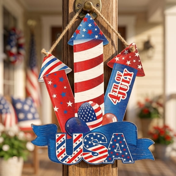 Memorial Day Decorations, 250th Anniversary Patriotic Hanging Door Sign American Flag Rustic Wooden Plaque for Independence Day Wooden Americana Sign for 4th of July Independence Day