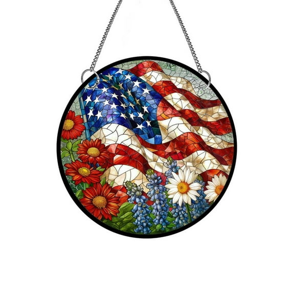 Memorial Day Decorations American Flag Imitation Stained Glass Window Hanging Fourth of July Patriotic Acrylic Suncatchers for Windows Hanging Ornament 4th of July Independence Day Decor