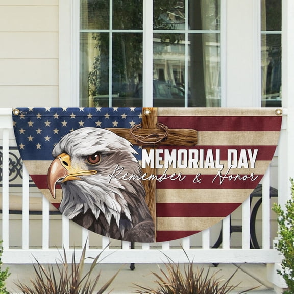Memorial Day Eagle Christian Cross Remember Honor Fan Flag 18x36in