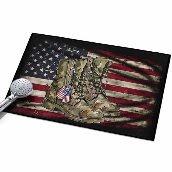 Memorial Day Entryway Rug 2x3ft Washable Non Slip Bathroom Rug Indoor Floor Front Door Mat Military USA Flag Patriotic Distressed Boots Rectangle Area Rugs Carpet for Kitchen Office Dining Room Home