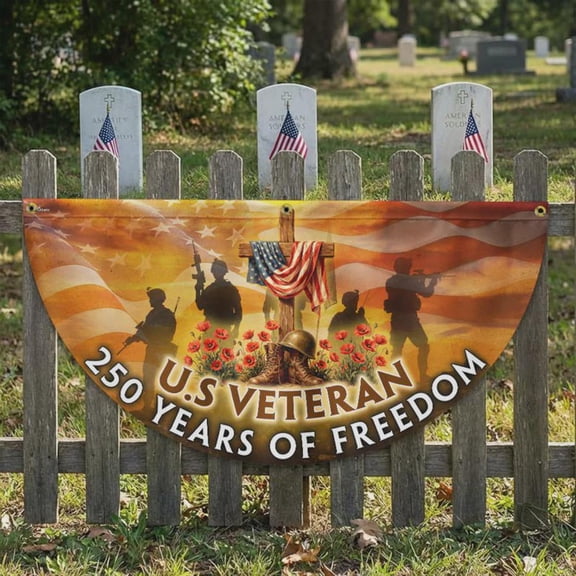 Memorial Day Flag, 250 Years of Freedom U.S Veteran Fan Flag, Patriotic Bunting USA, Fallen Soldiers Tribute Banner, Outdoor Porch Flag