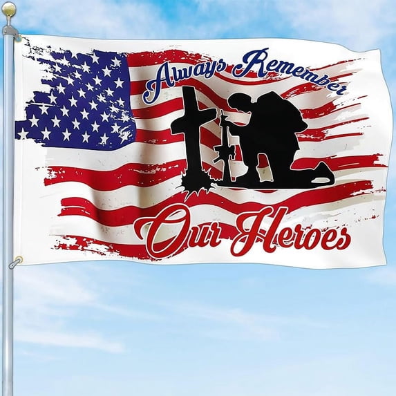 Memorial Day Flag Always Remember Our Heroes Flags for Outside 3x5 Double Sided 4th of July Independence Day Flag Patriotic House Yard Decorations Banner