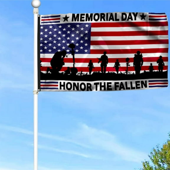 Memorial Day Flag Honor The Fallen American Grommet Flag Banner with Grommets 3x5Feet Man cave Decor