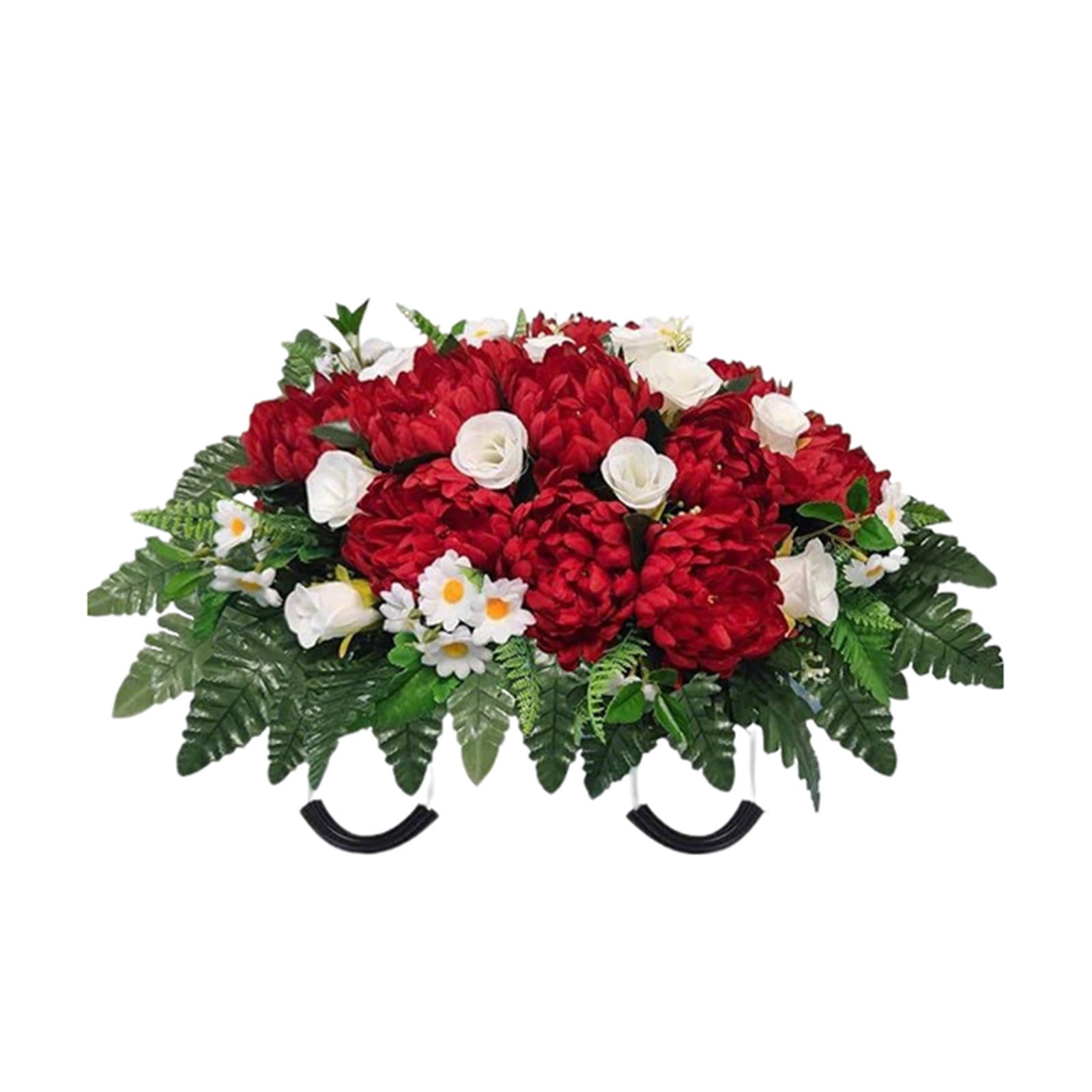 Memorial Day Flower Saddle, UV Resistant Cemetery Blooms, Headstone Floral Arrangement, Mums Roses Realistic Grave Flowers, Artificial Memorial Bouquets, Graveyard Decor Saddle for Cemetery